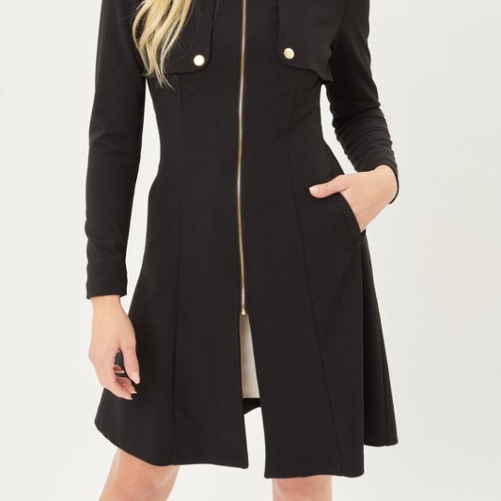 *ONLY 1 LEFT* Zip Up Long Line Trench Coat Jacket, with Waist Belt, Black - Picture 2 of 6